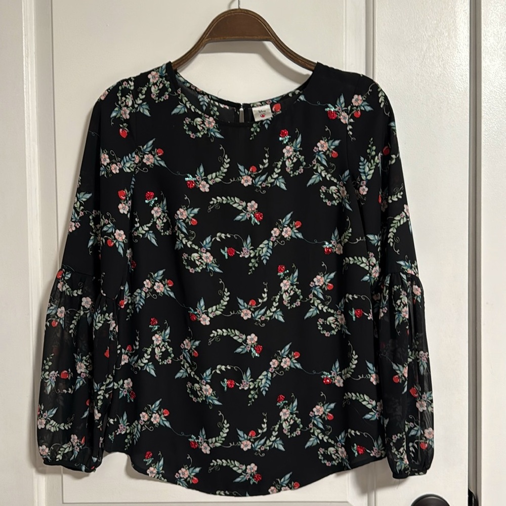 Disney Collection by LC Lauren Conrad black floral sequined long sleeve top